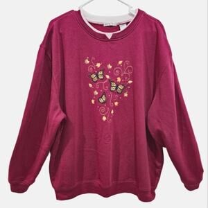 Hasting & Smith Women Grannycore Sweatshirt with Butterflies and Leaves 2X